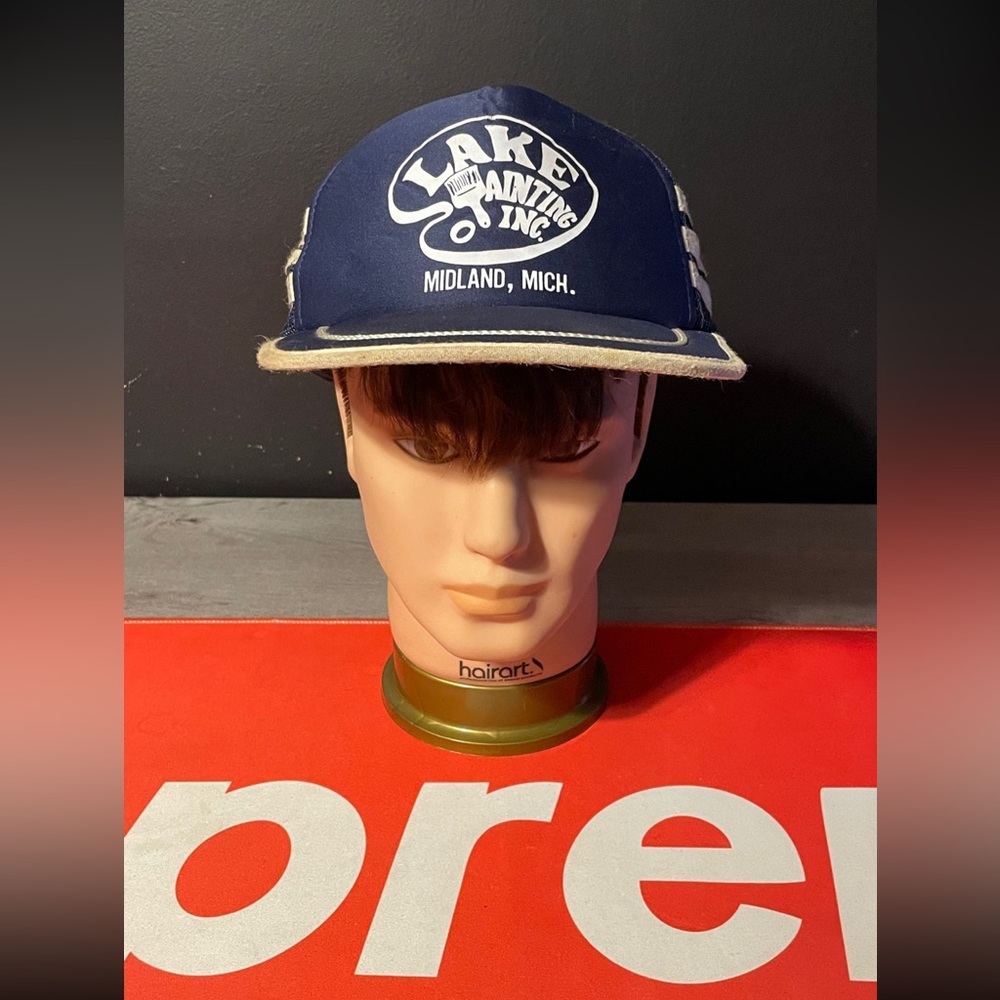 Vintage Lake Painting Inc Midland Michigan 3 Stripe Snapback Trucker Hat